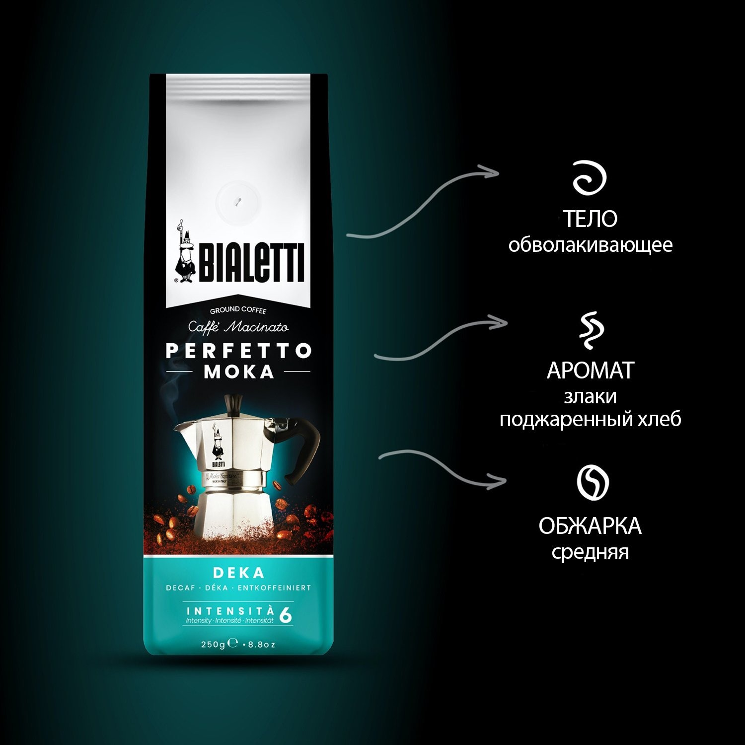 Кофе молотый BIALETTI Perfetto Moka Deca 250гр